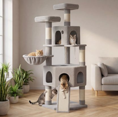Arbre à chat 174cm multi-chats - Gris clair