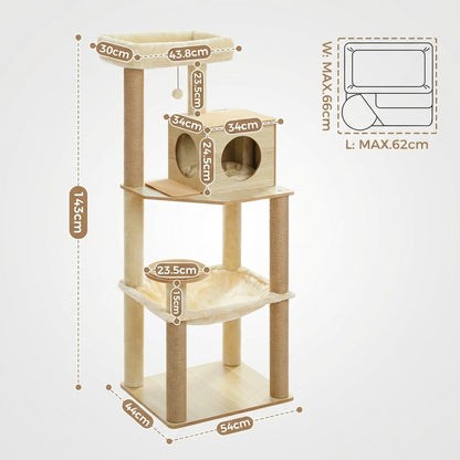 Arbre à chat bois 143cm beige