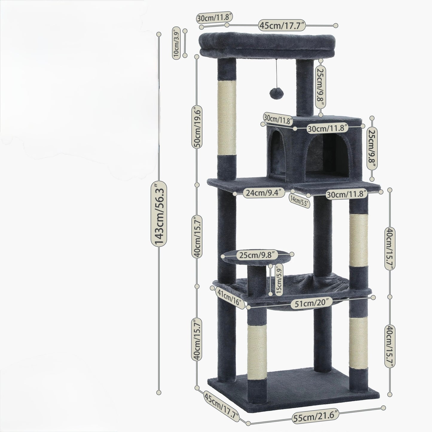143 cm hoher Katzenbaum mit großer XXL-Hängematte