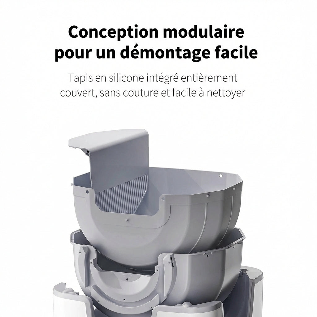 Litière auto-nettoyante ouverte avec contrôle odeurs