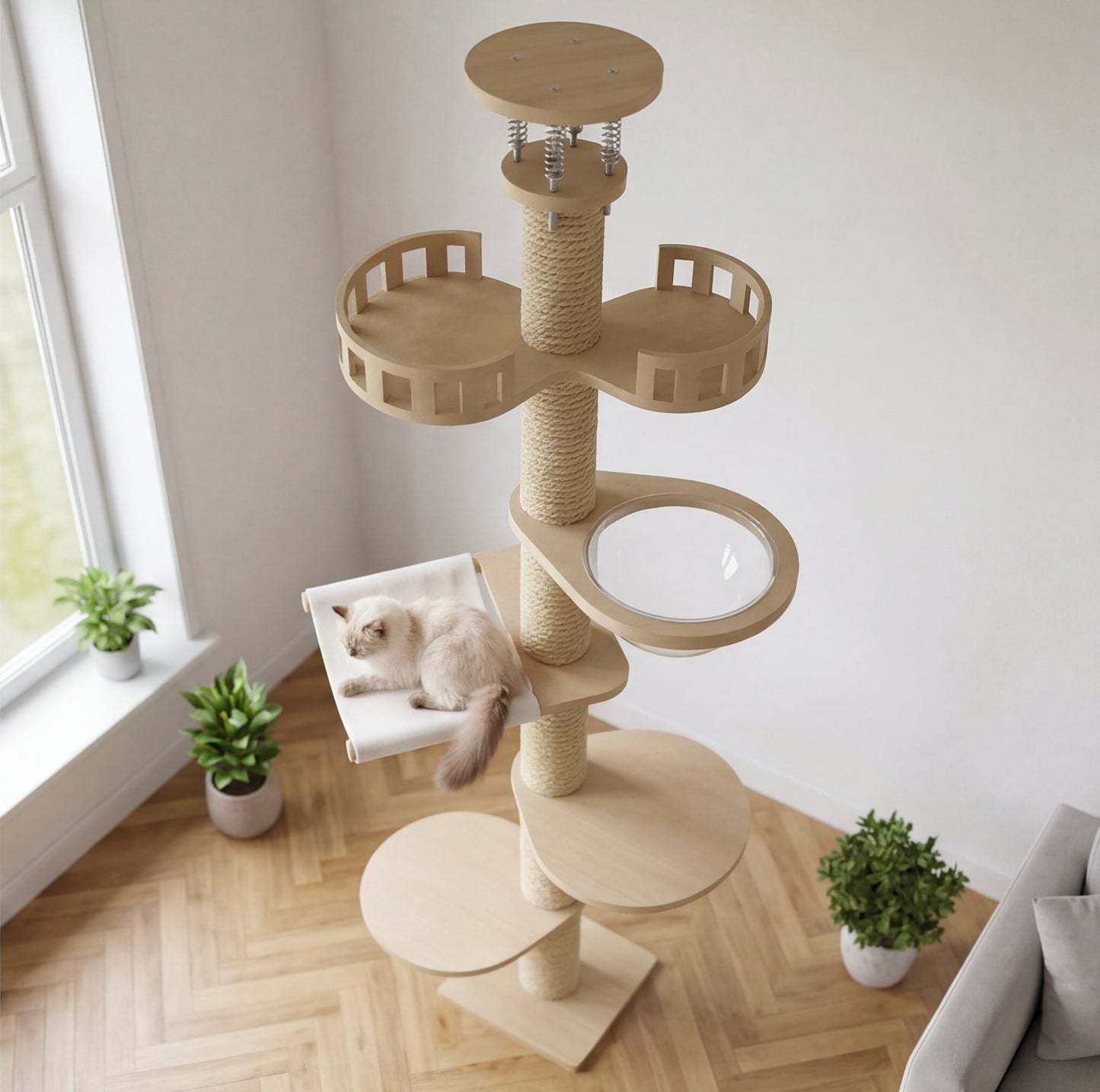 Arbre à chat bois massif – sol-plafond 271-305 cm