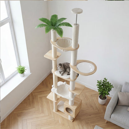 Arbre à chat en bois – réglable sol-plafond & hamac