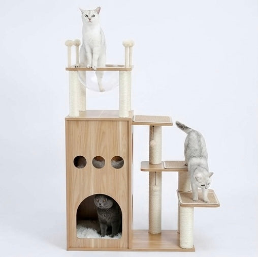 Arbre à chat château en bois design moderne