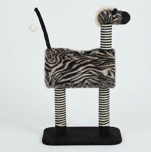 Arbre à chat design zèbre avec tunnel 93cm - Noir et blanc