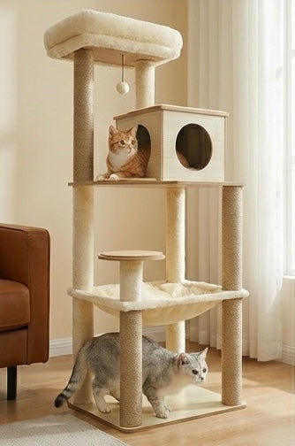 Arbre à chat bois 143cm beige