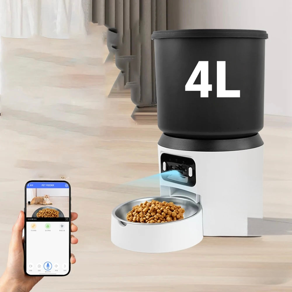 Distributeur automatique chat 4L – caméra HD & son bidirectionnel