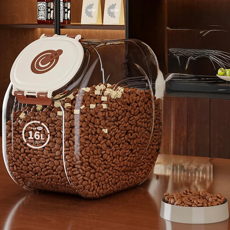 Großer, luftdichter und transparenter Katzenfutterbehälter (5/10 kg) mit integriertem Becher