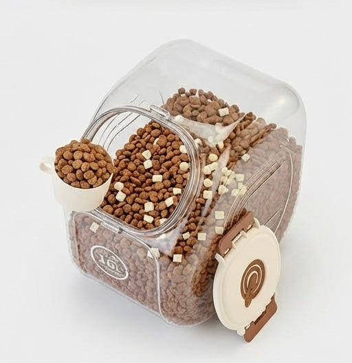 Großer, luftdichter und transparenter Katzenfutterbehälter (5/10 kg) mit integriertem Becher