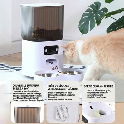 Distributeur automatique chat 5L – double gamelle, WiFi & caméra