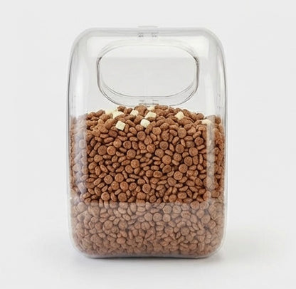 Großer, luftdichter und transparenter Katzenfutterbehälter (5/10 kg) mit integriertem Becher