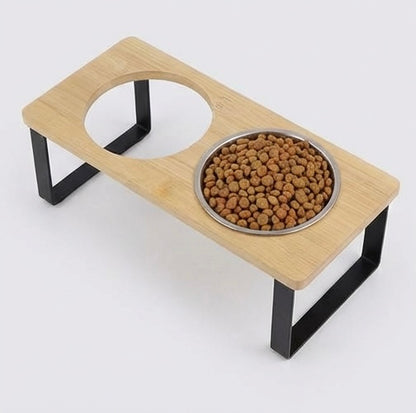Erhöhter Katzennapf aus Holz, 15° geneigt – Edelstahlnapf mit natürlichem Design und Nackenstütze