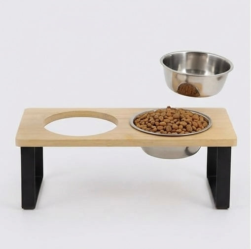 Erhöhter Katzennapf aus Holz, 15° geneigt – Edelstahlnapf mit natürlichem Design und Nackenstütze