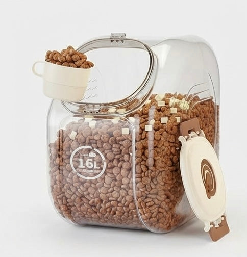 Großer, luftdichter und transparenter Katzenfutterbehälter (5/10 kg) mit integriertem Becher