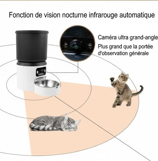 Distributeur automatique chat 4L – caméra HD & son bidirectionnel
