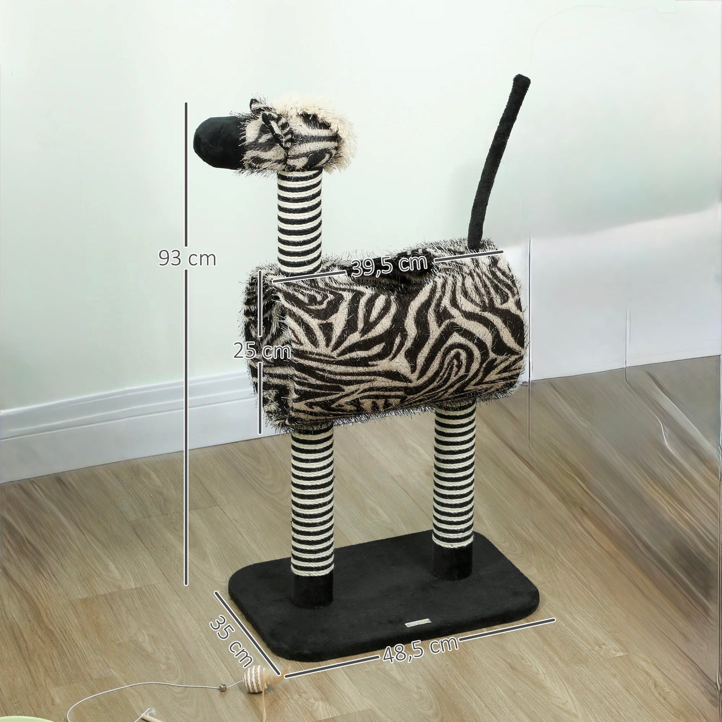 Arbre à chat design zèbre avec tunnel 93cm - Noir et blanc