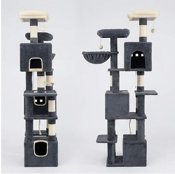 Arbre à Chat 193 cm - Grand Arbre à Chat d'Intérieur avec 2 Plateformes, 3 Niches et 7 Poteaux Griffoirs