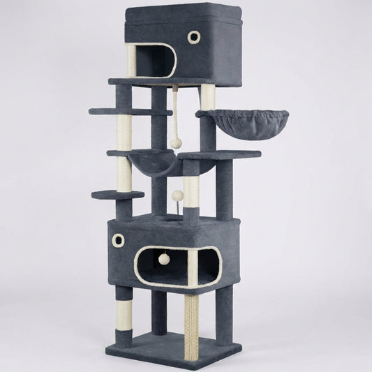 Arbre à chat XXL – 178 cm, 2 grottes & 7 griffoirs