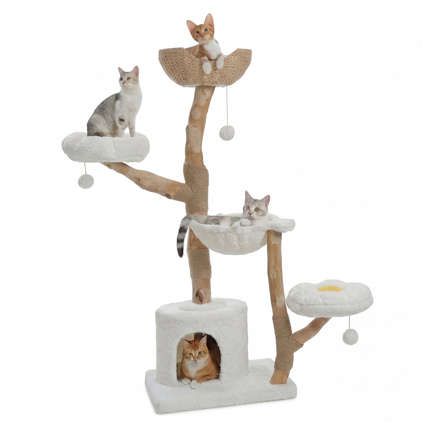 5-level solid wood cat tree – 150 cm cloud white
