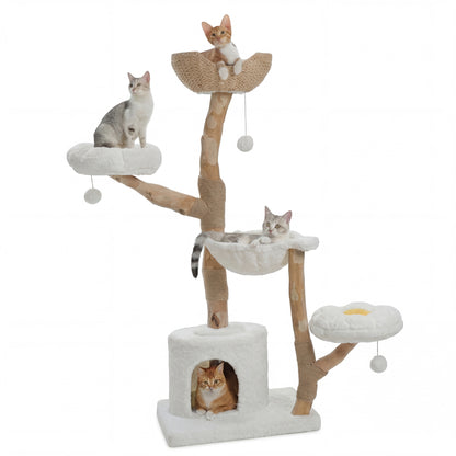 5-level solid wood cat tree – 150 cm cloud white