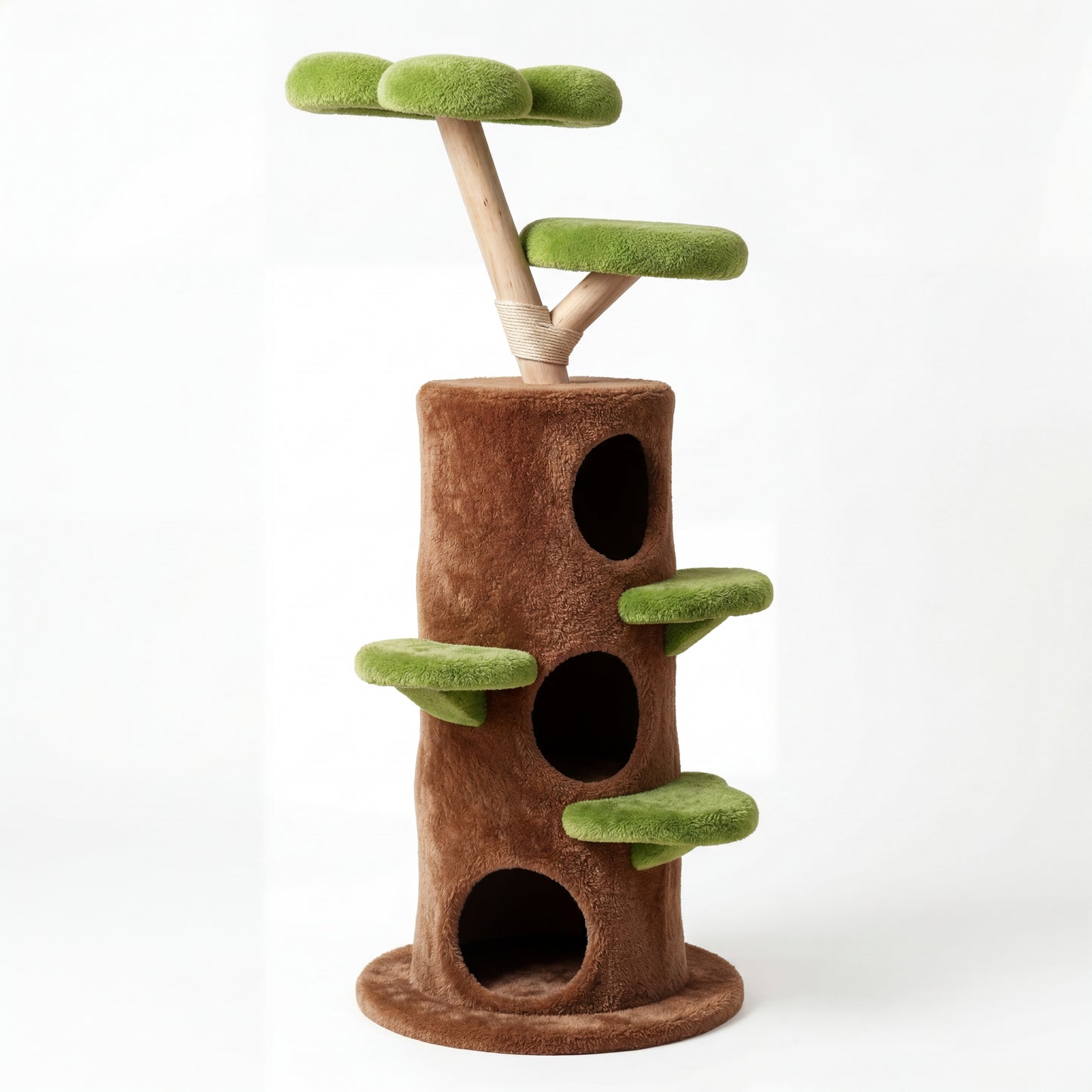 Multi-level solid wood cat tree – 148 cm green and brown