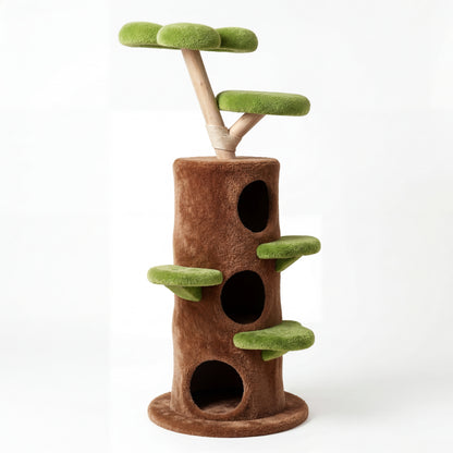 Multi-level solid wood cat tree – 148 cm green and brown