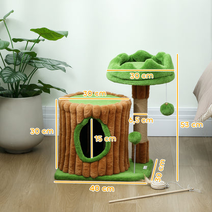 Designer cat tree with scratching post, cave, and bed — 53 cm