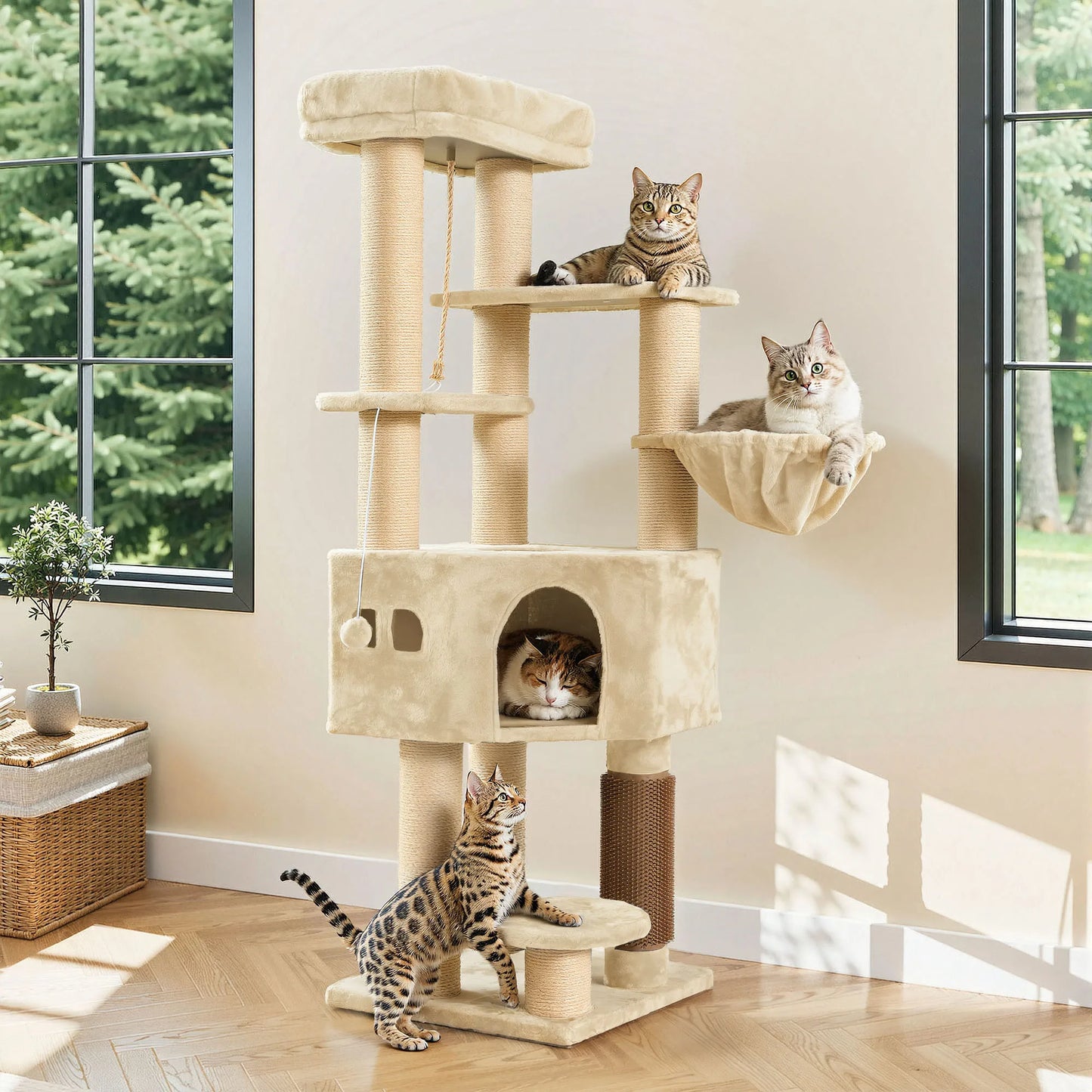 Mont Blanc — XXL Cat Tree 157 cm, 8 Scratching Posts & House
