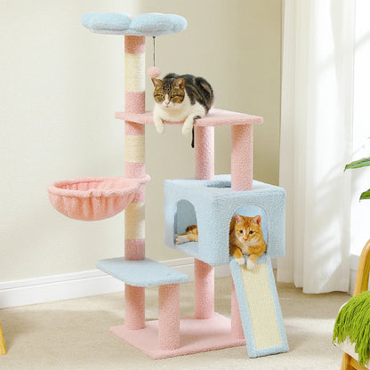 La Marguerite — Arbre à Chat 120 cm Perchoir Fleur & Niche 3 Portes