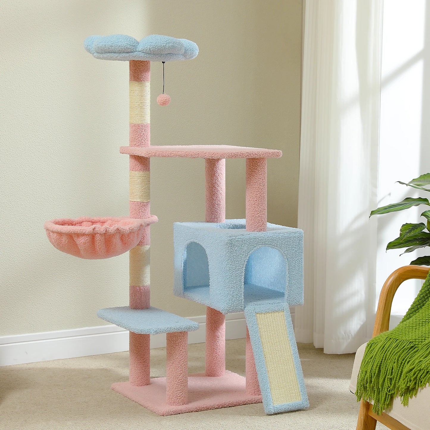 La Marguerite — Arbre à Chat 120 cm Perchoir Fleur & Niche 3 Portes