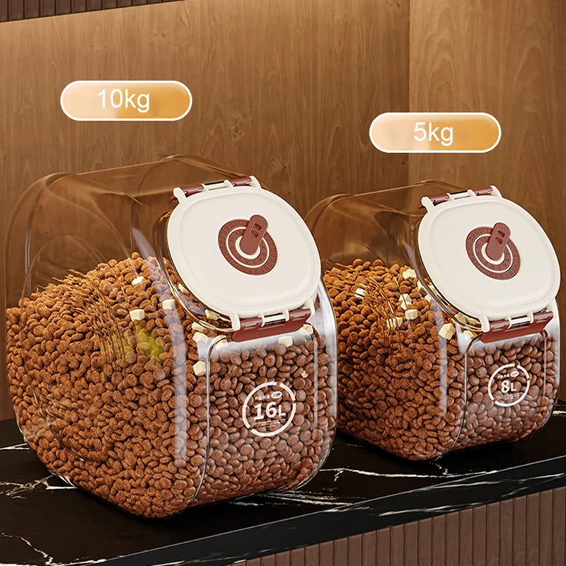Großer, luftdichter und transparenter Katzenfutterbehälter (5/10 kg) mit integriertem Becher