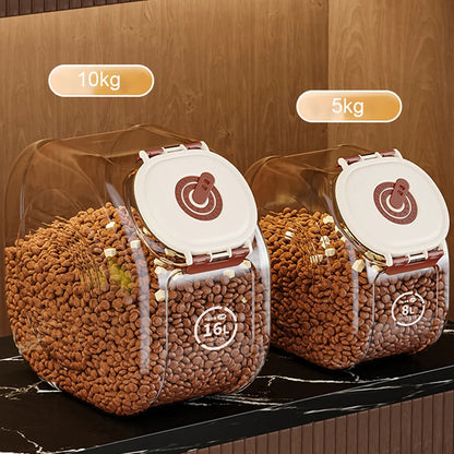 Großer, luftdichter und transparenter Katzenfutterbehälter (5/10 kg) mit integriertem Becher