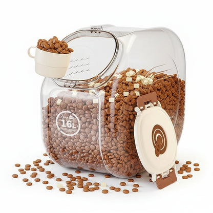 Großer, luftdichter und transparenter Katzenfutterbehälter (5/10 kg) mit integriertem Becher