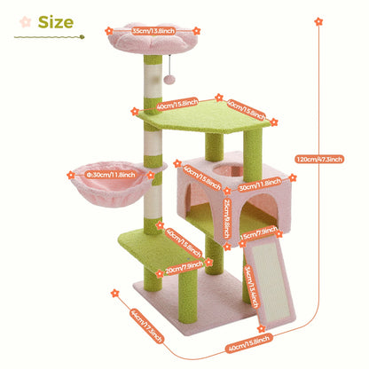 La Marguerite — Arbre à Chat 120 cm Perchoir Fleur & Niche 3 Portes