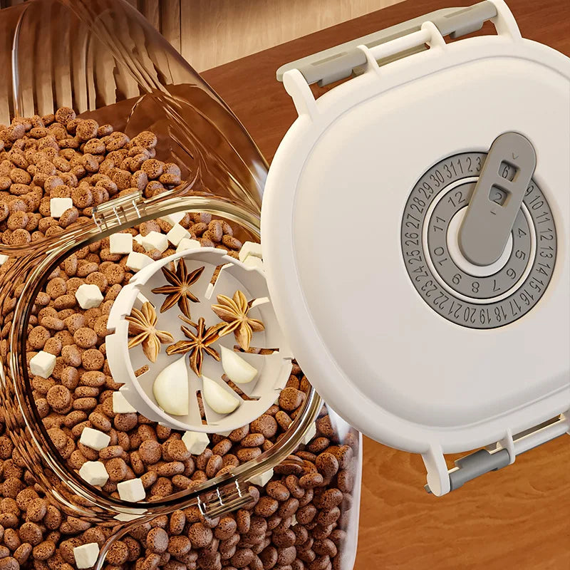 Großer, luftdichter und transparenter Katzenfutterbehälter (5/10 kg) mit integriertem Becher