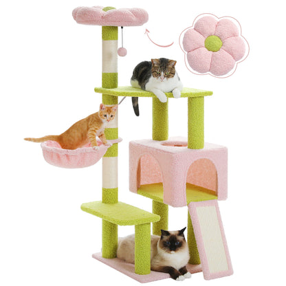 La Marguerite — Arbre à Chat 120 cm Perchoir Fleur & Niche 3 Portes