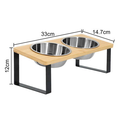 Erhöhter Katzennapf aus Holz, 15° geneigt – Edelstahlnapf mit natürlichem Design und Nackenstütze