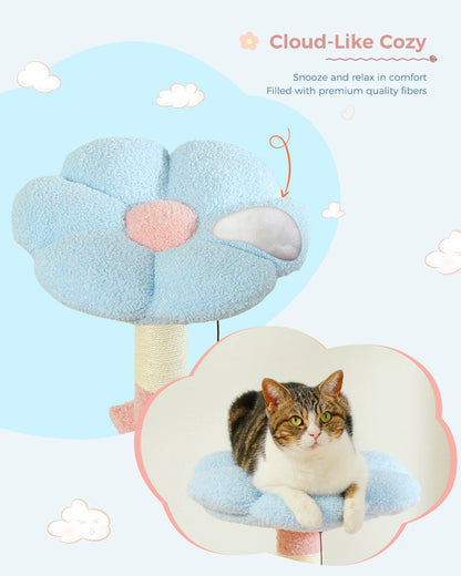 La Marguerite — Arbre à Chat 120 cm Perchoir Fleur & Niche 3 Portes