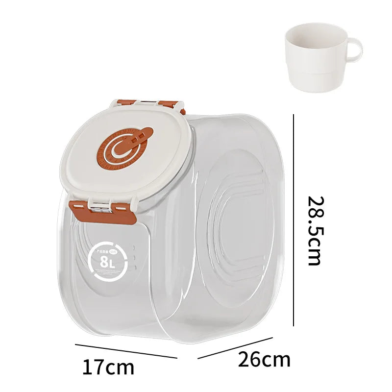 Großer, luftdichter und transparenter Katzenfutterbehälter (5/10 kg) mit integriertem Becher