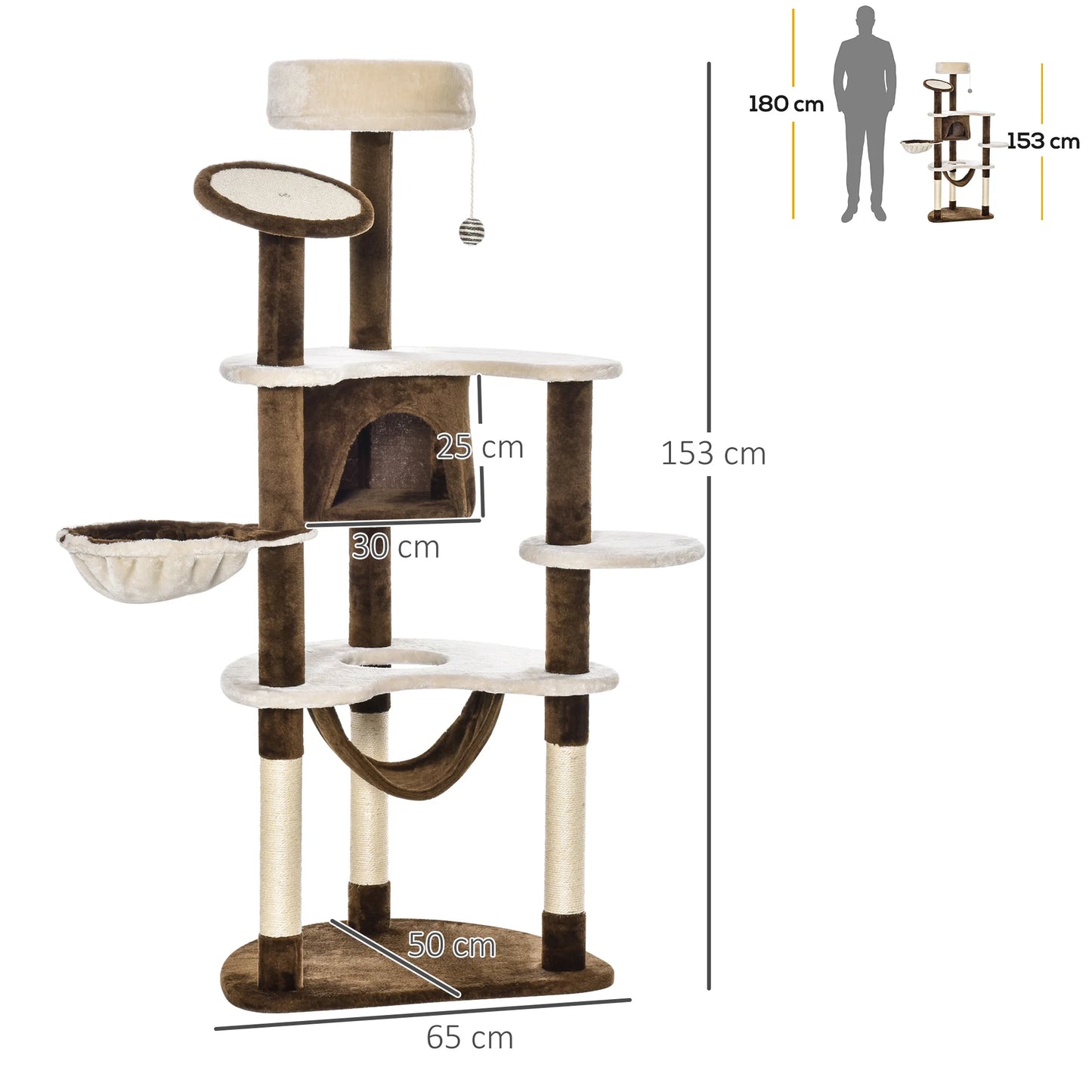 The Matterhorn — Cat Tree 153 cm House, 2 Hammocks & Sisal Scratching Posts