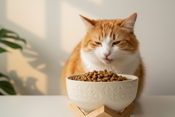 Chat mangeant dans sa gamelle