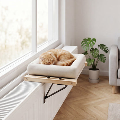 Katzenbett mit Heizkörper und Fenster sowie verstellbarem Ständer – 50 x 36 cm