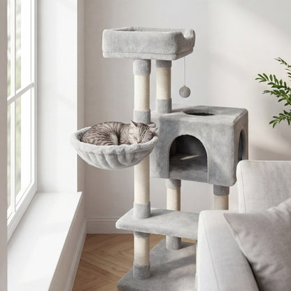 Arbre à chat 100 cm — 7 griffoirs, maison 3 portes et hamac