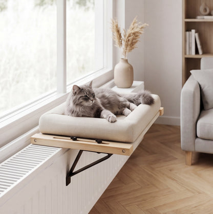 Katzenbett mit Heizkörper und Fenster sowie verstellbarem Ständer – 50 x 36 cm