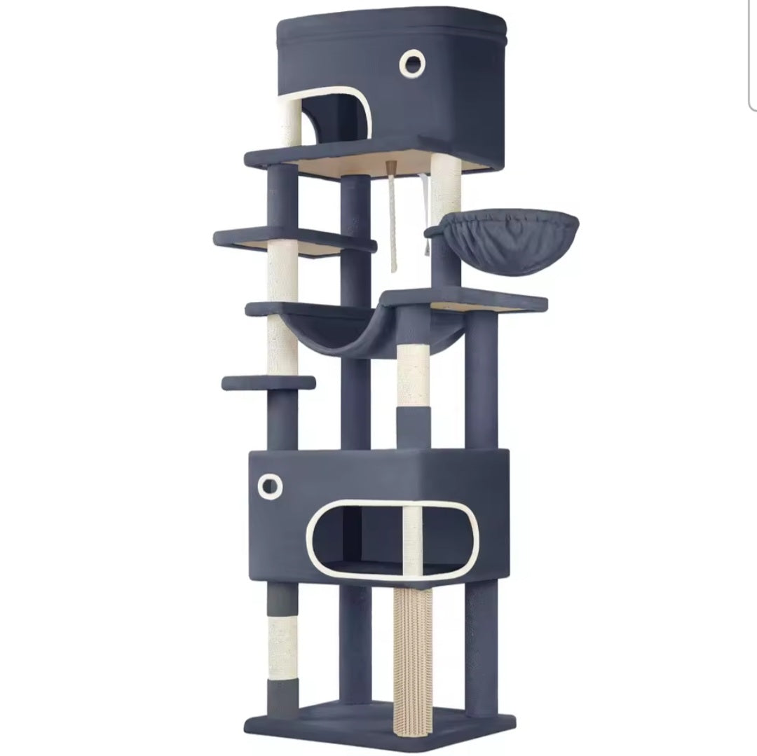 Arbre à chat XXL – 178 cm, 2 grottes & 7 griffoirs