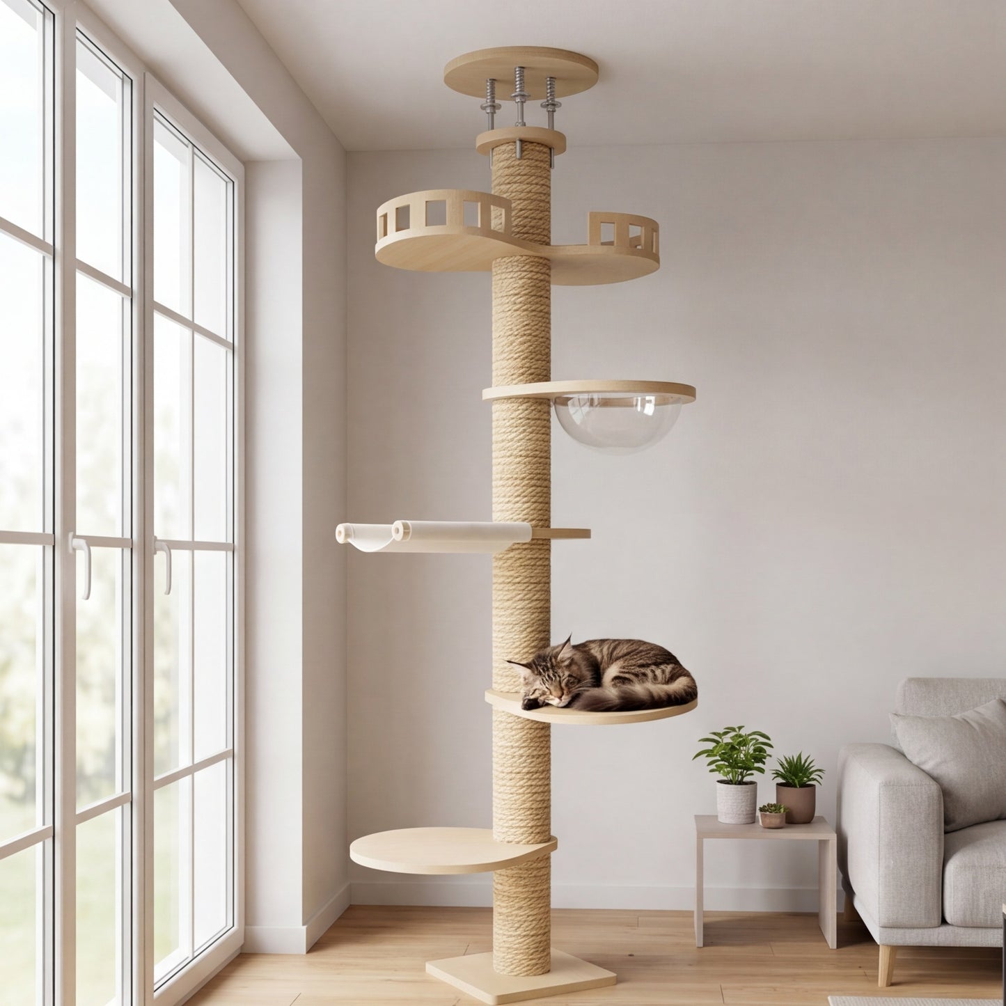Arbre à chat bois massif – sol-plafond 271-305 cm