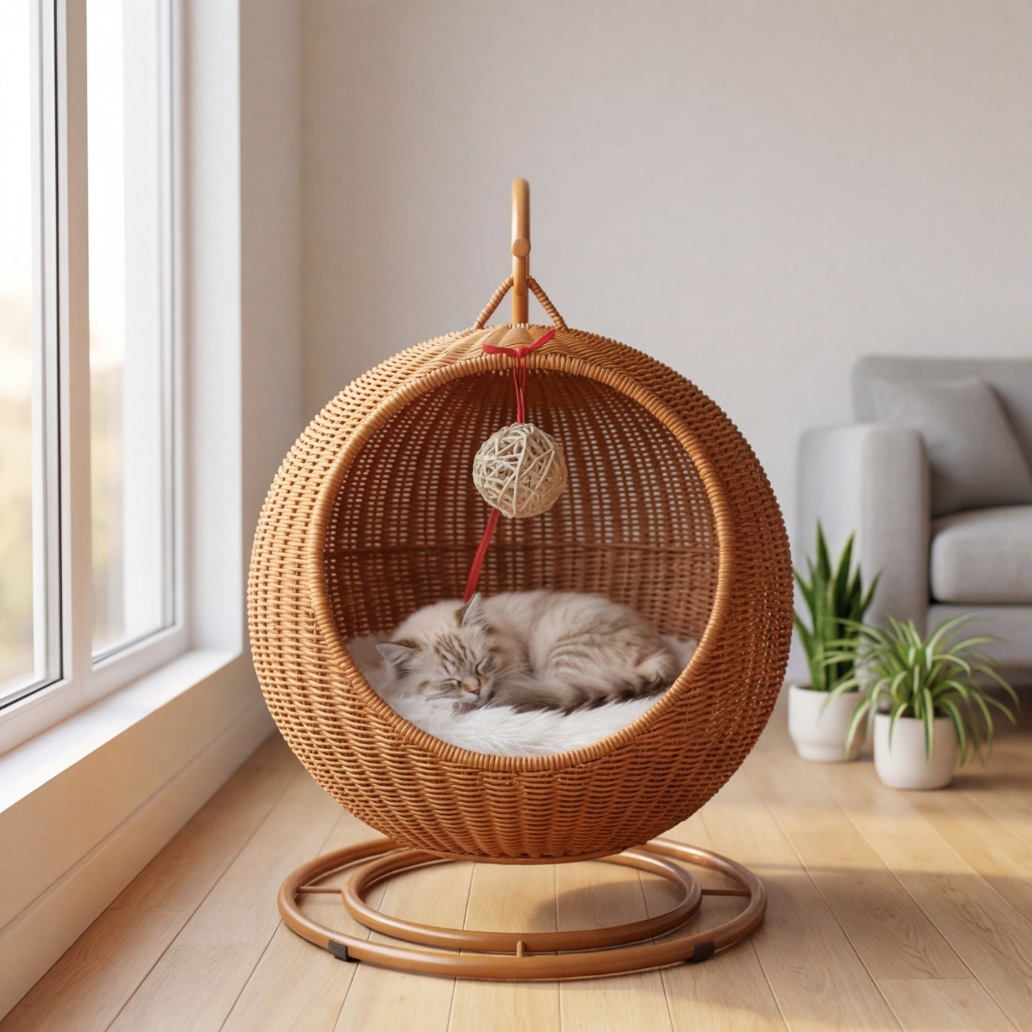 Handgeflochtene Katzenschaukel aus Rattan