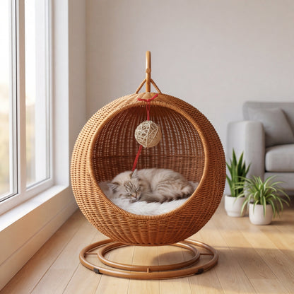 Handgeflochtene Katzenschaukel aus Rattan