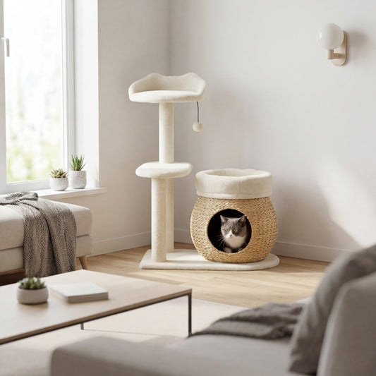 Le Magnolia — Arbre à Chat 79 cm Maison Ronde & 2 Lits Suspendus