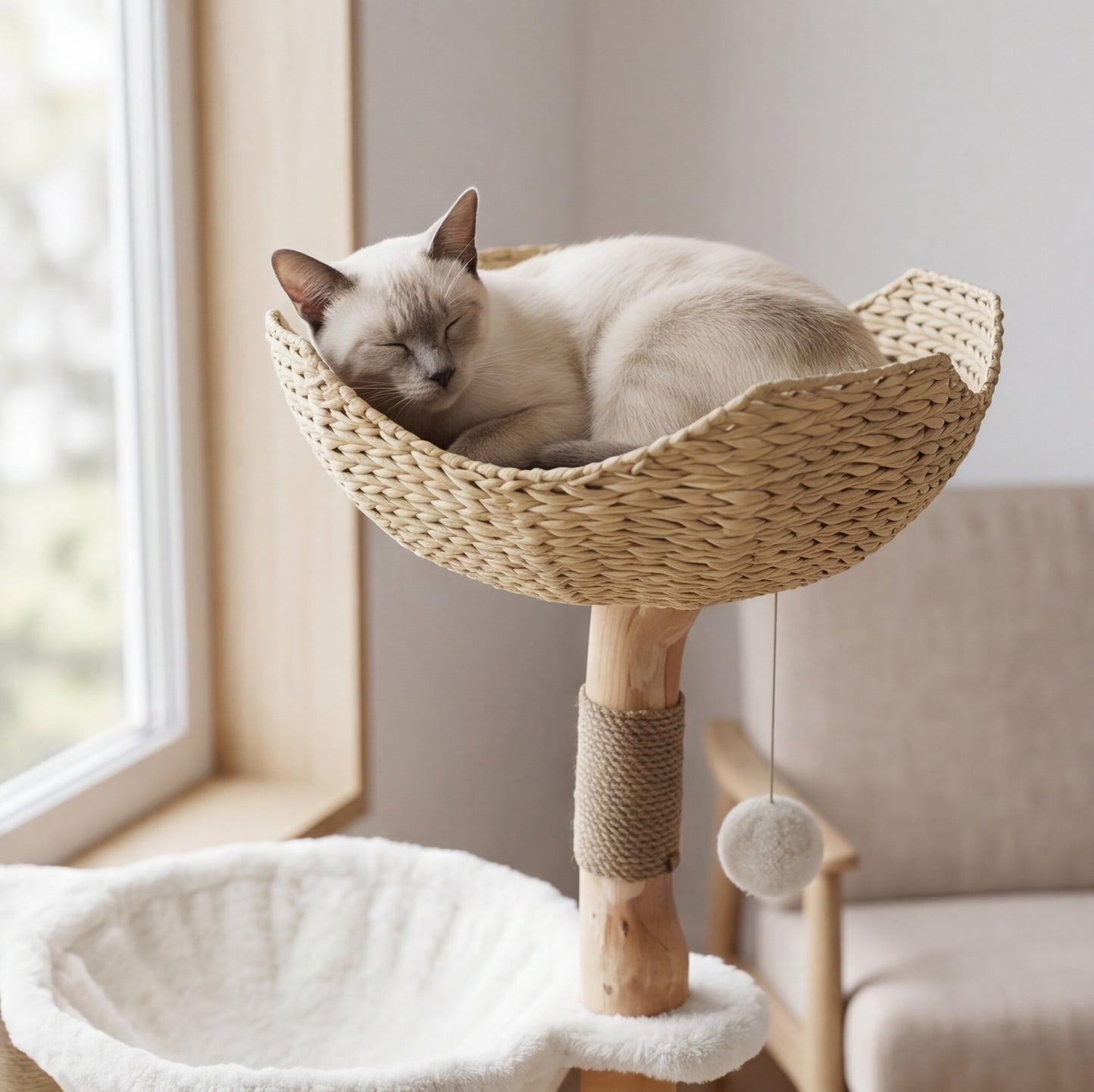 Arbre à chat rotin blanc