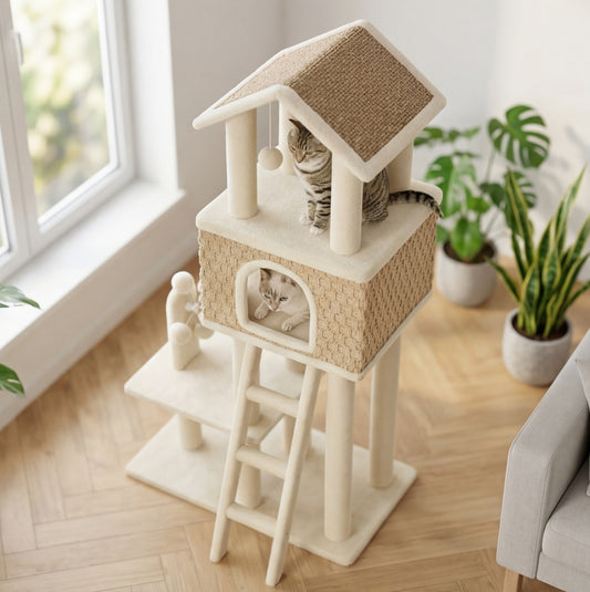 Der Versailles – Katzenbaum 131 cm mit Haus & Leiter